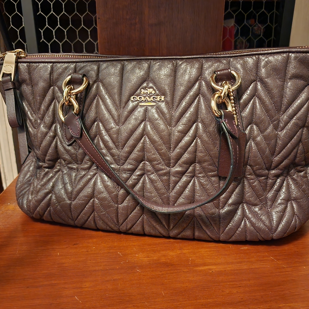 Coach Quilted Leather Shoulder Bag - Muted Purple